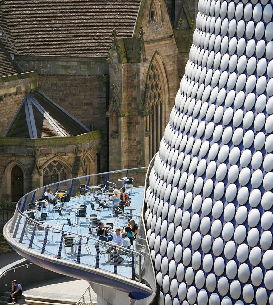 The Selfridges building at the Bullring beside St Martin’s church, Birmingham