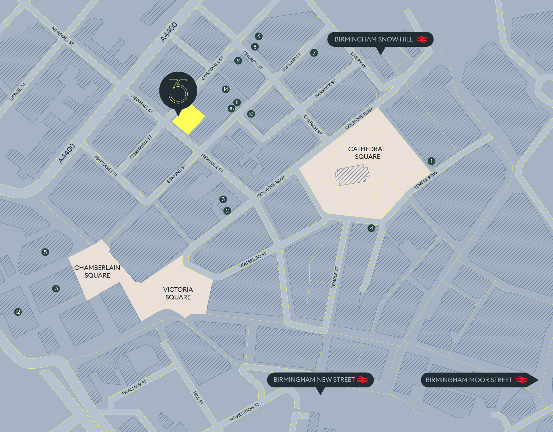 Map of major occupiers near 35 Newhall Street